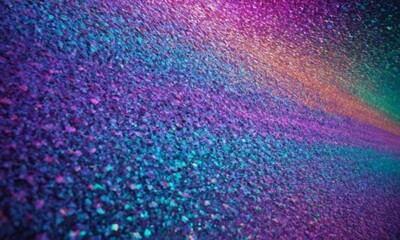 close-up of a colorful, glittery surface with a gradient of purple, blue, and green hues.