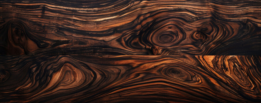 A sophisticated ziricote wood backdrop with dark, rich tones and distinctive grain patterns, perfect for luxurious visuals.