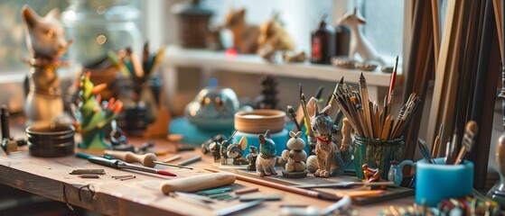 DIY expert crafting pet accessories, workshop charm, focus on creativity and pets