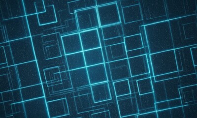 Fototapeta premium close-up of a pattern of blue lines and squares on a dark background.