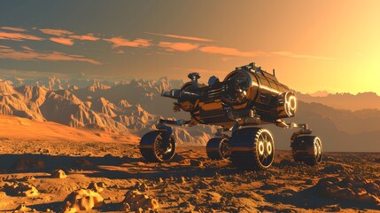 Fototapeta premium Space Exploration Robot: A robot exploring the surface of Mars, collecting samples and transmitting data back to Earth. 