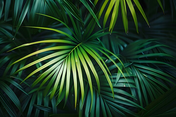 Obraz premium closeup nature view of green leaf and palms background. Flat lay, dark nature concept, tropical leaf