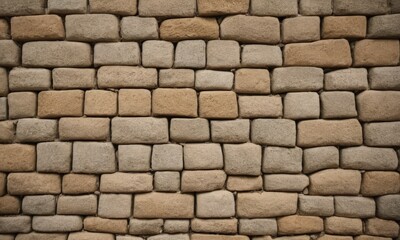 Obraz premium close-up of a brick wall with a pattern of square bricks in various shades of brown and beige.