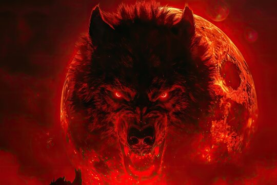 A werewolf transformation under a blood - red moon