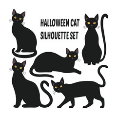 A set of Halloween cat silhouette vector