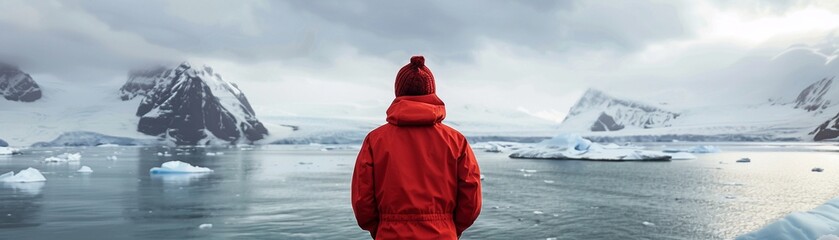 Fototapeta premium Travel vlogger with arctic wildlife, polar adventure, focus on climate awareness