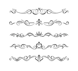 Set of 5 hand drawn calligraphic text dividers. Editable retro lines, separators or frame elements