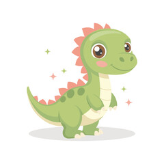 Cute baby dinosaur on white background. Design for greeting cards, invitations, printing on clothes. Flat style illustration