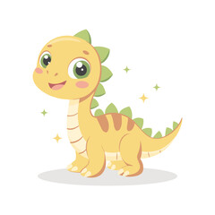 Cute baby dinosaur on white background. Design for greeting cards, invitations, printing on clothes. Flat style illustration