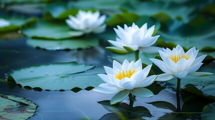 Serene Lotus Flowers Floating on a Peaceful Pond Surrounded by Nature