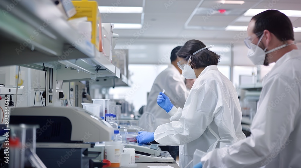Poster Stem Cell Research Laboratory with Scientists Conducting Experiments