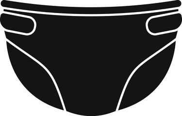 Simple black icon of a disposable baby diaper, representing childcare and baby products