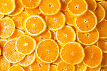 Sliced orange slices on a plate. Oranges in close-up.