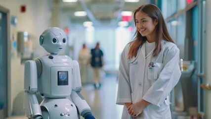 Assistants who collaborate with patients and healthcare providers Doctors and nurses collaborate with medicine delivery robots - Powered by Adobe