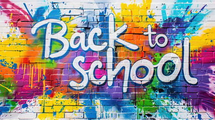 Fototapeta premium back to school. art text on brick wall with paint splash