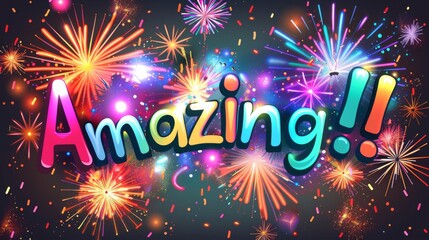 Colorful fireworks explode behind the word "Amazing" in a celebratory design.