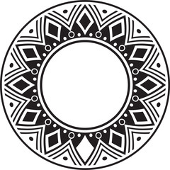 Native American vector round monochrome pattern. Geometric shapes in a circle. National ornament of the peoples of America, Maya, Aztecs, Incas