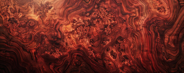 A luxurious bubinga burl wood backdrop with swirling grain patterns and rich, reddish-brown tones, offering a refined aesthetic.