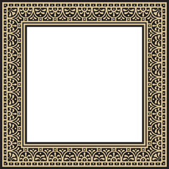 Vector square gold with black border, frame, Pompeii. Rectangle Neopolitan ornament. Art of Ancient Rome. Template for stained glas