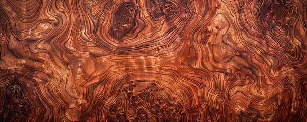 A luxurious bubinga burl wood backdrop with swirling grain patterns and rich, reddish-brown tones, offering a refined aesthetic.