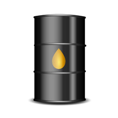 A black barrel with an oil drop sign isolated on a white background.
