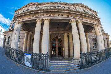 Facade of the Barcelona School of Nautical Studies located in Pla de Palau, Barcelona, Spain, part of the Polytechnic University of Catalonia. Founded in 1769 from the offshore pilot Sinibald de Mas.