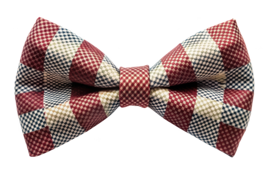 A stylish checkered bow tie with a red pattern, perfect for formal and casual wear. The bow tie features a vibrant and elegant design. Isolated on transparent background, png.