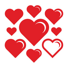 set of red heart icons, collection of red heart vector icons
