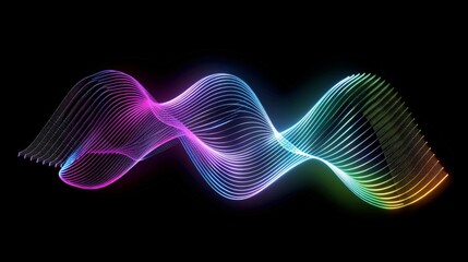 Fototapeta premium Vibrant neon light painting creating a wave pattern against a dark backdrop