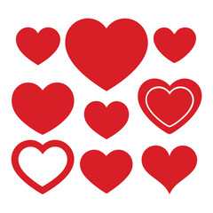 set of red heart icons, collection of red heart vector icons