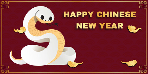 Chinese New Year 2025, the year of the snake, red and gold line art characters, simple hand-drawn Asian elements with craft (Chinese translation: Happy Chinese New Year 2025, year of the snake)