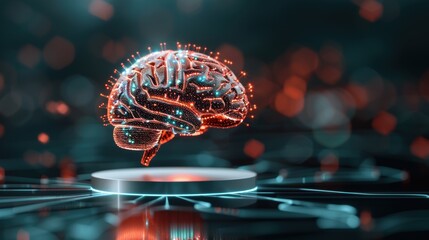 A futuristic illustration of brain and mind concepts, showcasing a digital interface overlaid on a brain structure, illustrating the integration of technology with cognitive processes.