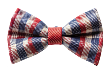 A stylish plaid bow tie in red, suitable for various events. The bow tie combines a classic and trendy look, adding a touch of sophistication. Isolated on transparent background, png.