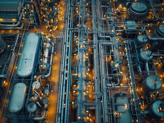 Industrious Network: Aerial View of Vast and Intricate Petrochemical Pipeline System in Refinery