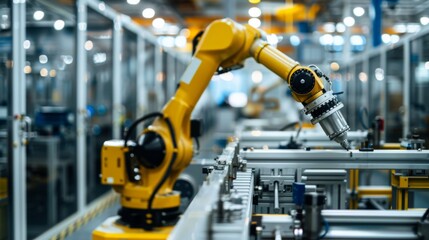 Advanced robotics arm working on a production line