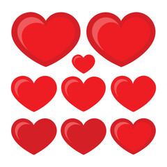 set of red heart icons, collection of red heart vector icons