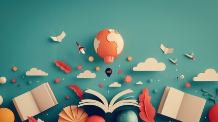 An artistic depiction of cultural exchange and global knowledge transfer, showcasing diverse cultural elements and educational symbols coming together in a unified network of learning and