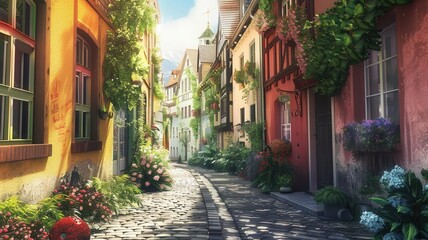 Fototapeta premium A charming street with colorful buildings