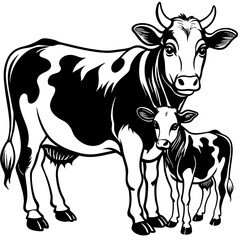 baby cow with mother cow Vector