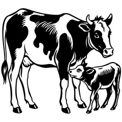 baby cow with mother cow Vector
