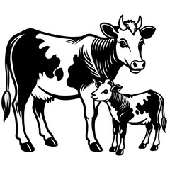 baby cow with mother cow Vector