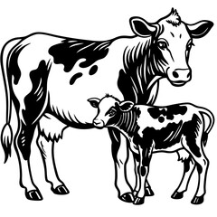 baby cow with mother cow Vector