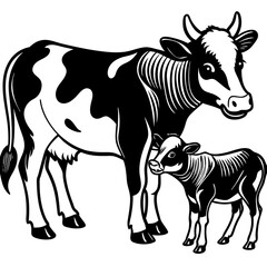 baby cow with mother cow Vector