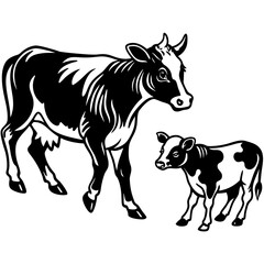 baby cow with mother cow Vector