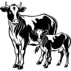 baby cow with mother cow Vector