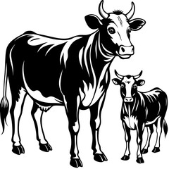 baby cow with mother cow Vector