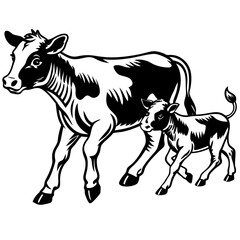 baby cow with mother cow Vector