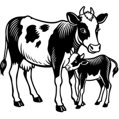 baby cow with mother cow Vector