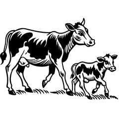 baby cow with mother cow Vector