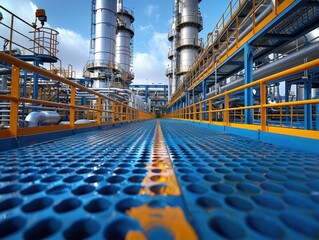 Obraz premium Majestic Complexity: Wide-Angle View of Petrochemical Refinery Pipeline System